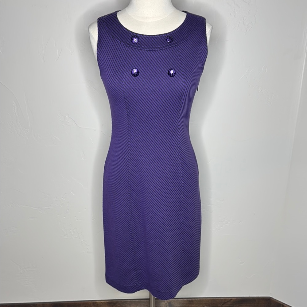 Joseph Ribkoff Purple Sleeveless Dress with Button Detail
